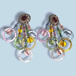 Vintage '80s Big Colorful Clip-on Earrings 5" Shoulder Duster